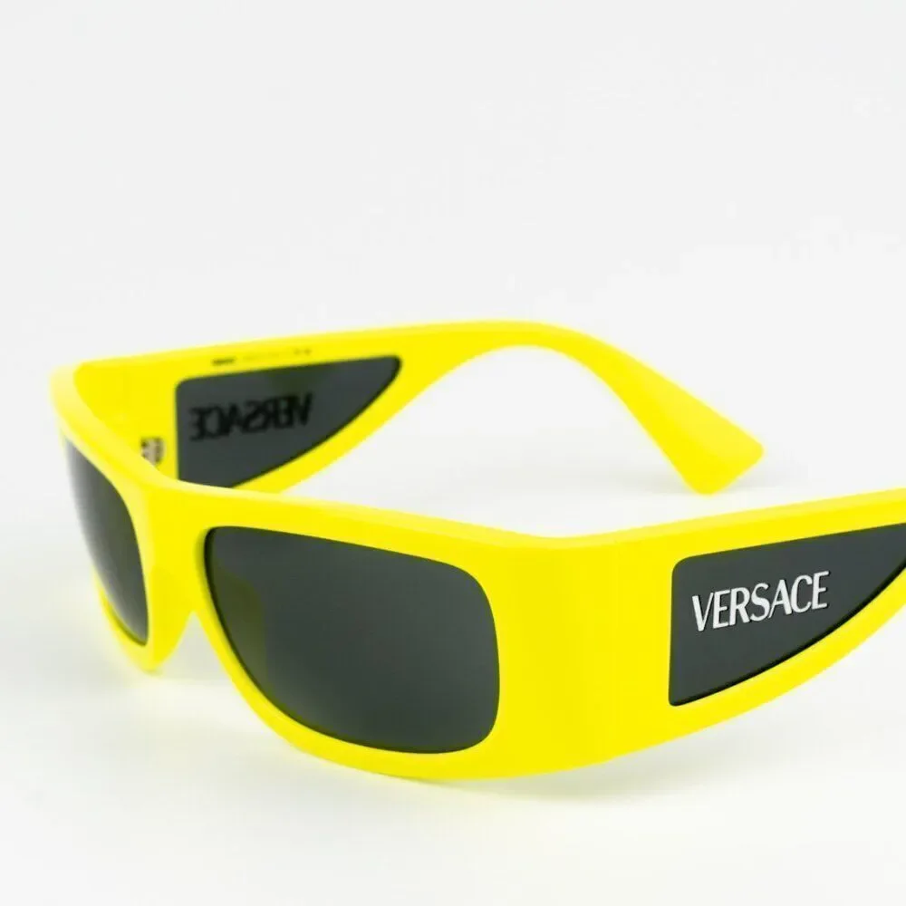 NEW Versace VE4482 544987 Yellow Fluo Dark Grey Rectangular Unisex Sunglasses